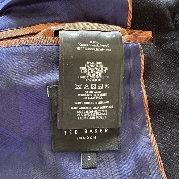 Ted Baker Men's TA3M-GJ30-Moley blazer cotton blend size 3/ 38 unisex